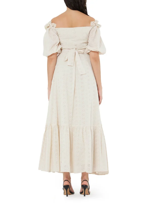 امري Off-The-Shoulder Floral Eyelet Detail Dress