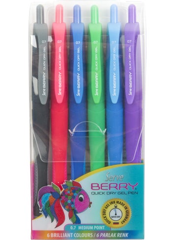 Serve Berry Gel Pen 07 mm Mixed Blister Pack of 6 