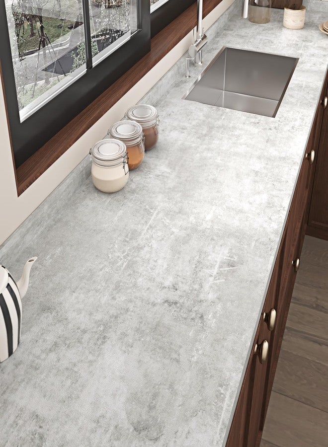 WESTICK Light Grey Concrete Wallpaper Peel and Stick Textured Concrete Wall Paper Modern Cement Wallpaper for Bedroom Waterproof Matte Limewash Grey Contact Paper for Countertops Gym Garage 15.8"x80" - Image 2