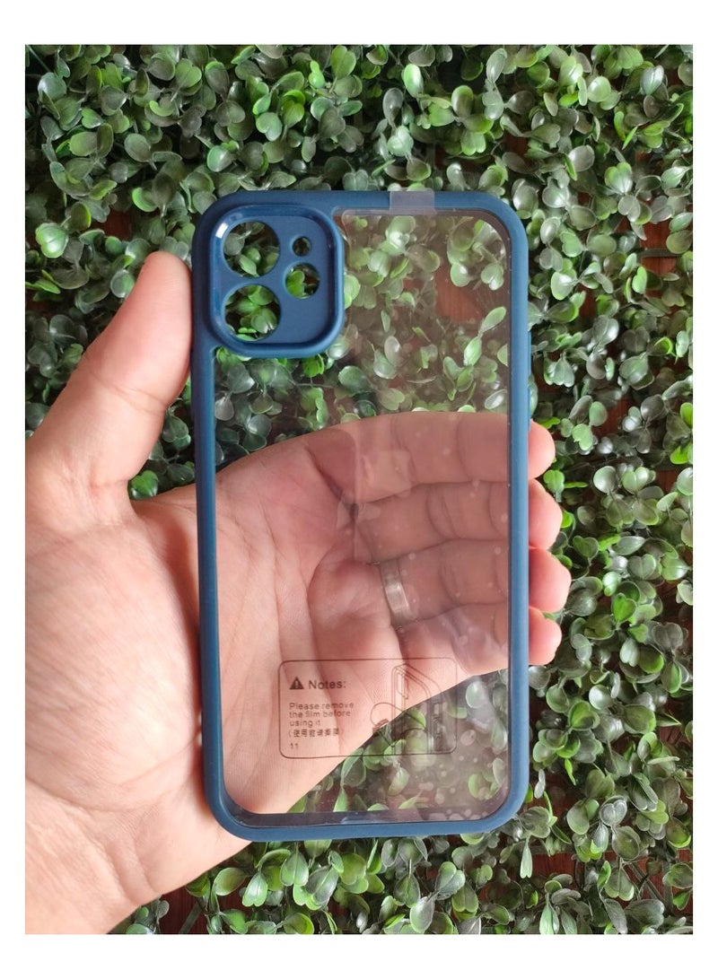 Magic Mask Clear Phone Case, Protective Hard Back Cover with Transparent Silicone Frame, Blue Compatible with iPhone 11 - Image 1