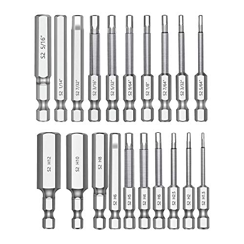 MulWark Hex Head Allen Wrench Drill Bit Set 20PC (10pc Metric & 10pc SAE), 2.3" Long 1/4" Diameter Quick Release Shank Magnetic Screwdriver Bit Set for Assembling Furniture - Image 1
