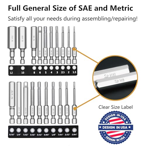 MulWark Hex Head Allen Wrench Drill Bit Set 20PC (10pc Metric & 10pc SAE), 2.3" Long 1/4" Diameter Quick Release Shank Magnetic Screwdriver Bit Set for Assembling Furniture - Image 2