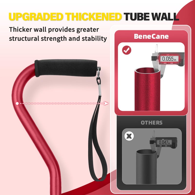 BeneCane Walking Cane Adjustable Cane with Offset Soft Cushioned Handle for Men & Women Lightweight Comfortable Extra Stability Base Mobility Aid for Men Women and Seniors Red - Image 4