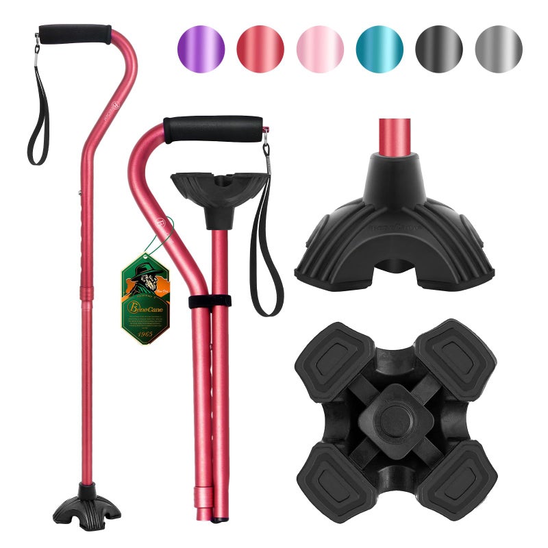 BeneCane Walking Cane Adjustable Cane with Offset Soft Cushioned Handle for Men & Women Lightweight Comfortable Extra Stability Base Mobility Aid for Men Women and Seniors Red - Image 1