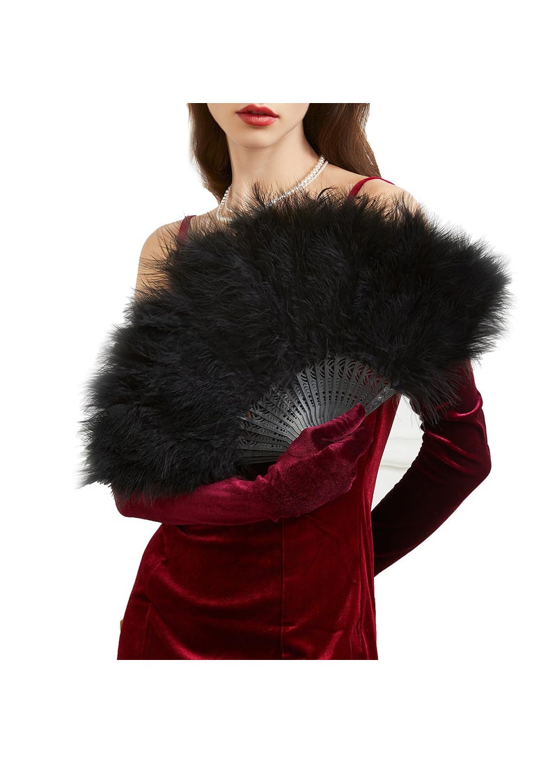 Huralona Huralona 1920s Vintage Style Folding Handheld Flapper Feather Hand Fan Black 