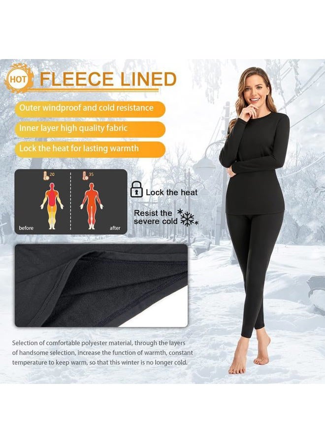 SIMIYA Thermal Underwear Set for Women Long Johns with Fleece Lined Long Sleeves Base Layer Set Top Bottom Black, Black, S - Image 4