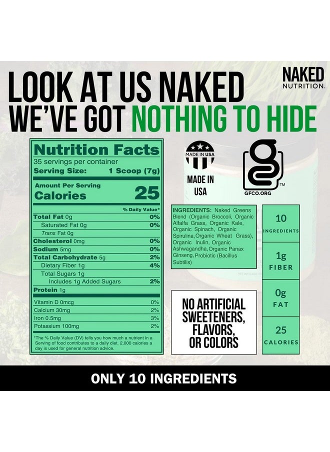 NAKED nutrition - Super Greens Powder Organic Greens Supplement Only 10 Premium Ingredients Vegan Nongmo Prebiotic And Probiotic 35 Servings - Image 1