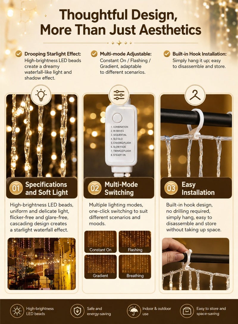 ووفيكسر سلسلة إضاءة LED بطول 3 أمتار (300 مصباح LED) - إضاءة زخرفية لرمضان، عيد الفطر، عيد الميلاد، والمناسبات الخاصة - Image 3