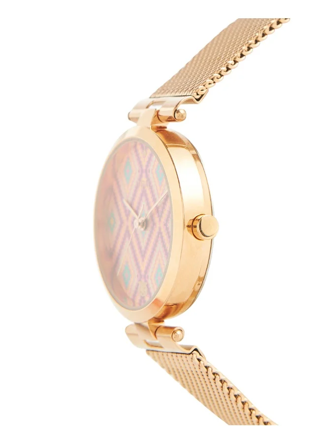 Chumbak Teal by Chumbak Kilim Watch Metal Mesh Strap - Pink