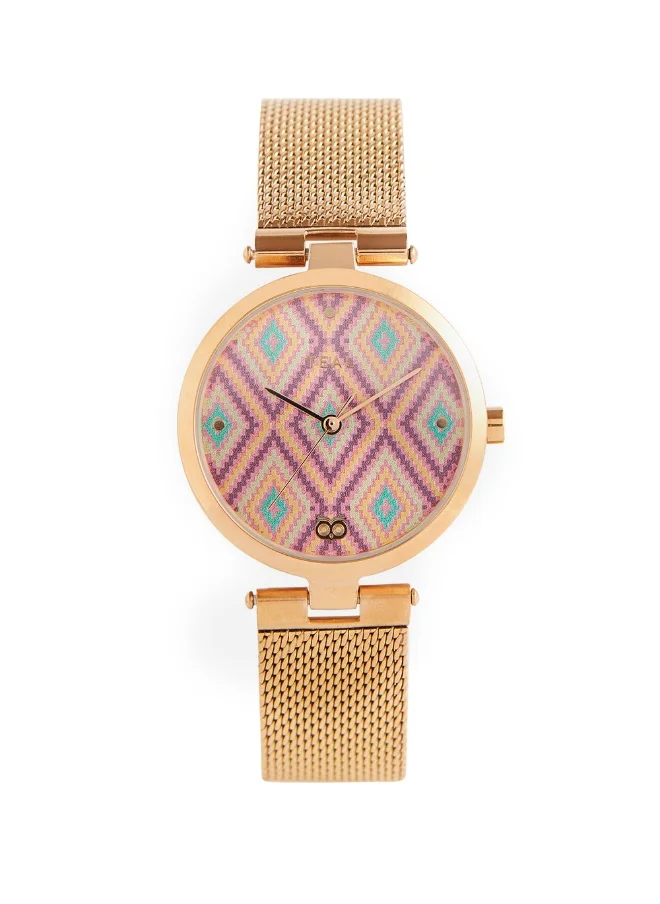 تشامباك Teal by Chumbak Kilim Watch Metal Mesh Strap - Pink