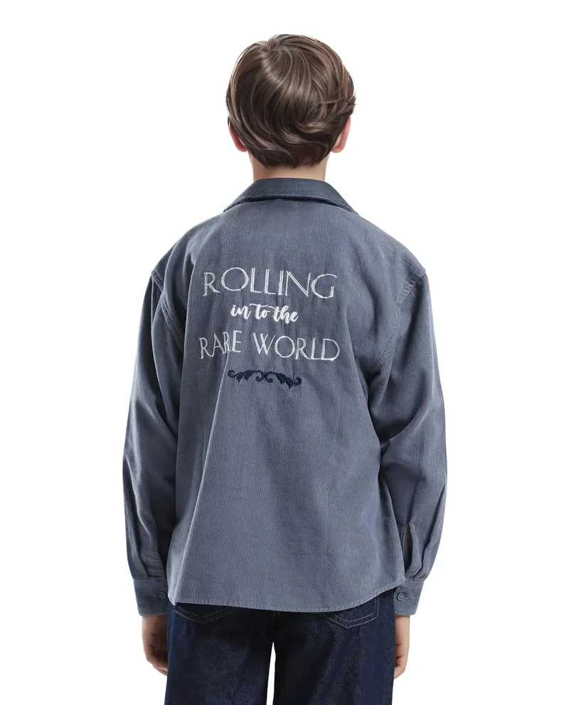 Rare Ones Rare Ones Kids Cord Grey Cotton Full Sleeve Button Embroidered Regular Fit Shirt