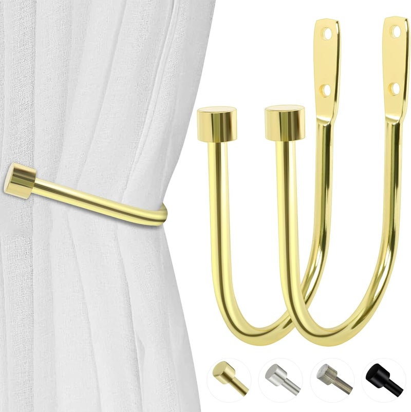 HIKMLK حاملات ستائر 2 قطعة، حاملات جانبية للستائر مصنوعة يدويًا من المعدن للجدار، خطافات ستائر نحاسية عتيقة لربط الستائر للستائر والنوافذ وديكور المنزل - Image 1