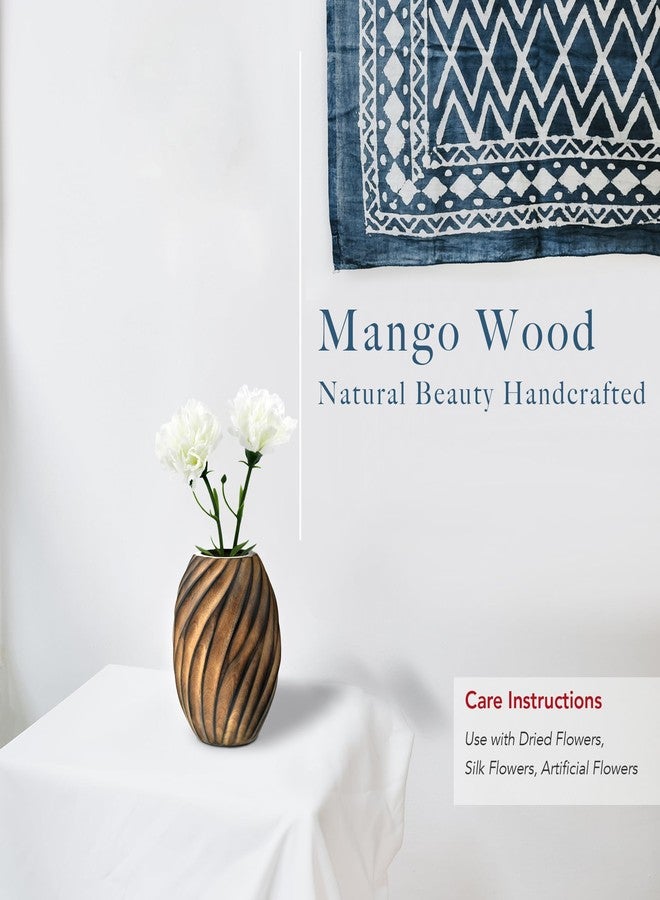 AeraVida Mesmerizing Hand-Carved Spiral Brown Mango Tree Wood Vase | Elegant Rustic Home Décor Accent | Natural Mango Wood Flower Vase - Image 2