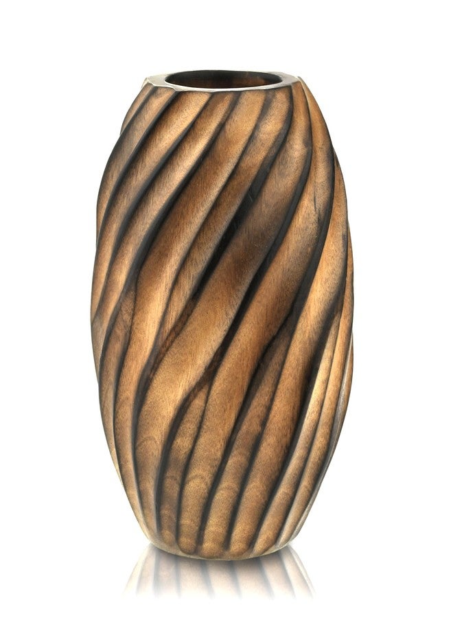 AeraVida Mesmerizing Hand-Carved Spiral Brown Mango Tree Wood Vase | Elegant Rustic Home Décor Accent | Natural Mango Wood Flower Vase - Image 3
