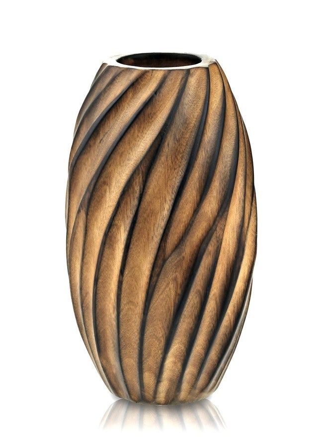 AeraVida Mesmerizing Hand-Carved Spiral Brown Mango Tree Wood Vase | Elegant Rustic Home Décor Accent | Natural Mango Wood Flower Vase - Image 1