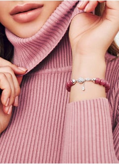 AWNL Women's Rose Charm Beaded Bracelet with Australian Rhodonite Gemstone, Silver Charm and 18k White Gold Plated Gift for Her  - Image 2