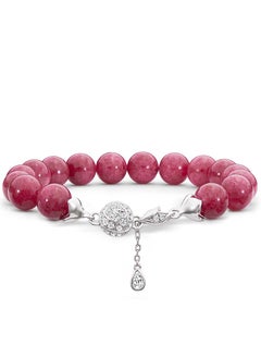 AWNL Women's Rose Charm Beaded Bracelet with Australian Rhodonite Gemstone, Silver Charm and 18k White Gold Plated Gift for Her  - Image 3