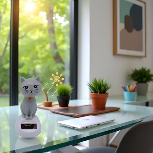 SquarezhenBo Gray Solar Powered Dancing Cat Doll Figure Swinging Solar Toy Cat Figurine Statue Swinging Car Dashboard Decoration Ornaments Dancing Toy for Car Dashboard Office Home Desk Decor Solar Power Kits - Image 5