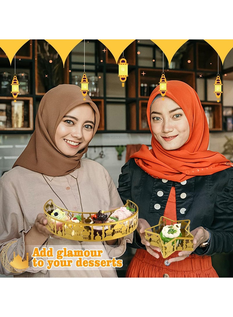 جورونب صواني على شكل نجمة وقمر - قطعتان من أطباق تقديم رمضان المعدنية لعيد مبارك، وحفلات إفطار المسلمين في الإسلام والفطر، وأطباق هلالية من الحديد لتزيين الطاولة، وحامل عرض للحلويات والأطعمة (نمط القصر) - Image 5