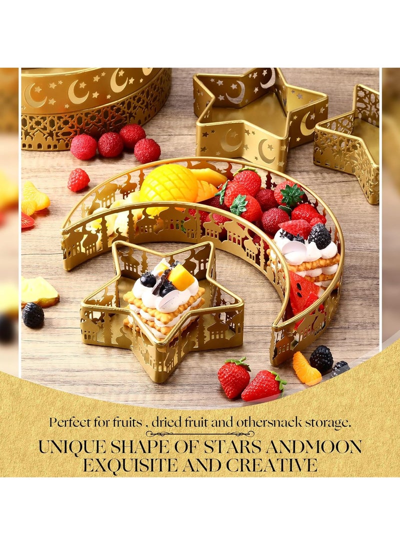 جورونب صواني على شكل نجمة وقمر - قطعتان من أطباق تقديم رمضان المعدنية لعيد مبارك، وحفلات إفطار المسلمين في الإسلام والفطر، وأطباق هلالية من الحديد لتزيين الطاولة، وحامل عرض للحلويات والأطعمة (نمط القصر) - Image 3
