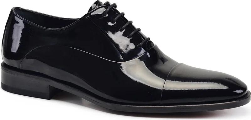 Nevzat Onay Black Patent Leather Classic Laced Leather Men's Shoes -02701-