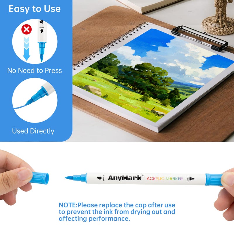 AnyMark 48 Colors Acrylic Paint Markers, Dual Tip Acrylic Paint Pens with Brush & Fine Tip, Premium Paint Markers for Coloring, Canvas, wood, Stone, Rock Painting, Glass - Image 3