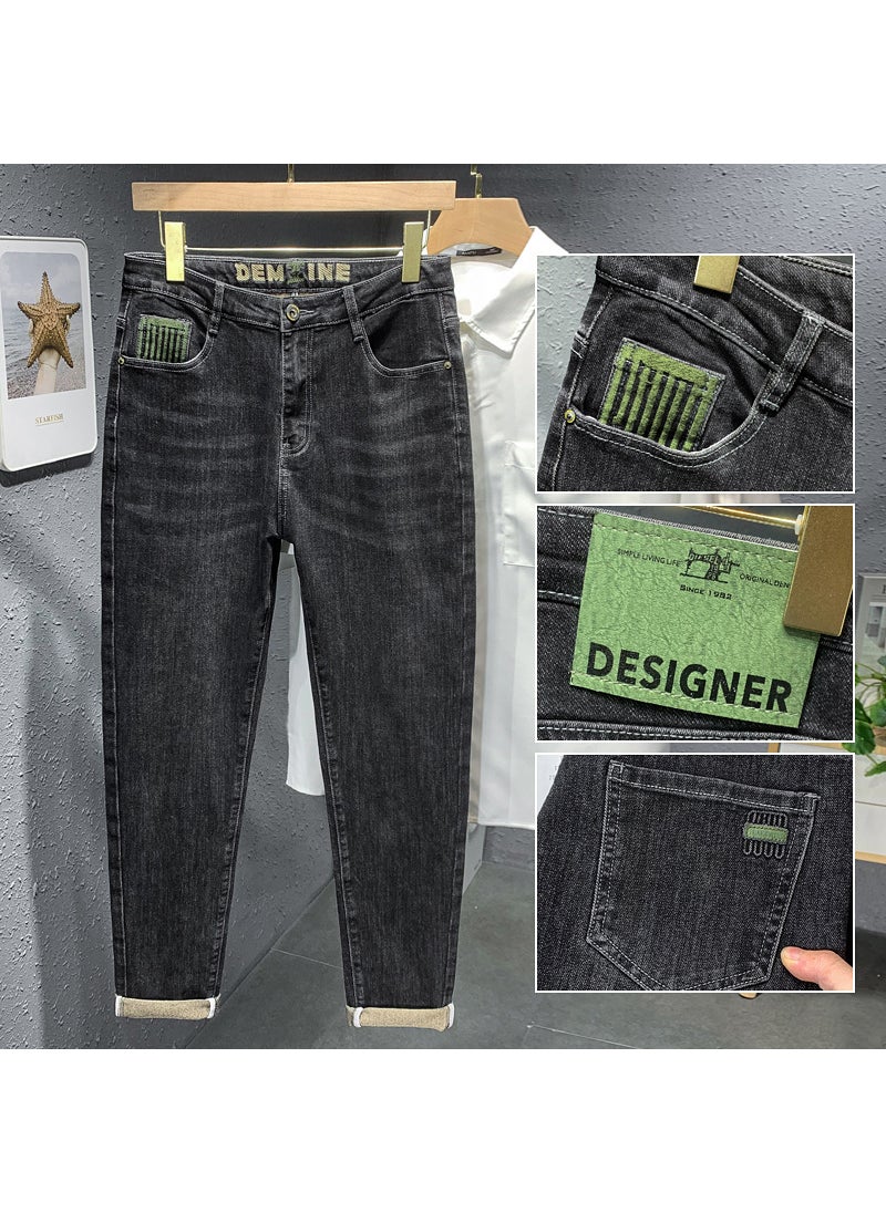 Generic - Ykk Brand Men Jeans Small Fit Long Pants Classic Fashion Versatile Casual Pants Cotton Material Daily Use 1013 black gray - Image 1