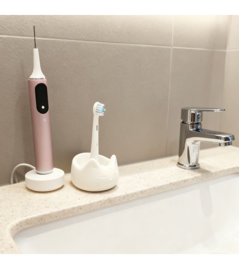 White 3D Printed Cat Themed Toothbrush Holder For Oral B Heads No Drill Bathroom Organizer Cute Design Practical Gift For Cat Owners - Image 1