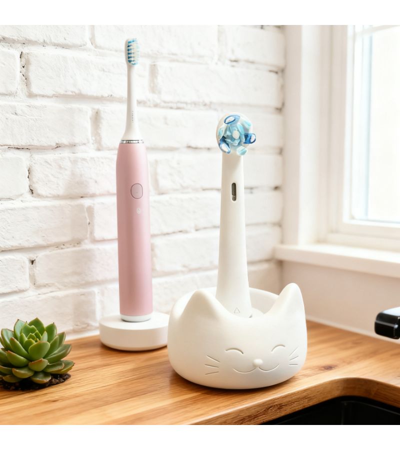 White 3D Printed Cat Themed Toothbrush Holder For Oral B Heads No Drill Bathroom Organizer Cute Design Practical Gift For Cat Owners - Image 4