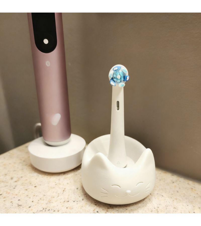 White 3D Printed Cat Themed Toothbrush Holder For Oral B Heads No Drill Bathroom Organizer Cute Design Practical Gift For Cat Owners - Image 2