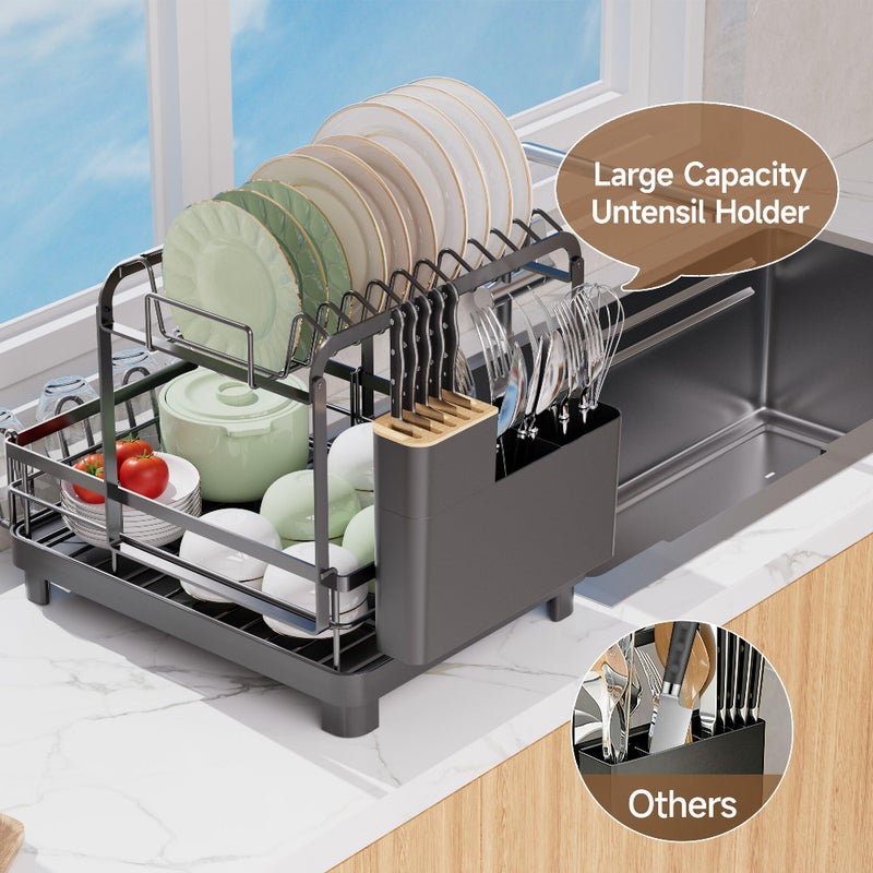 Runnatal 2-Tier Dish Drying Rack, Large Dish Rack with Drainboard Set, Detachable 4-in-1 Large Capacity Dish Drainer Over The Sink Anti-Rust for Kitchen Counter, Black - Image 5