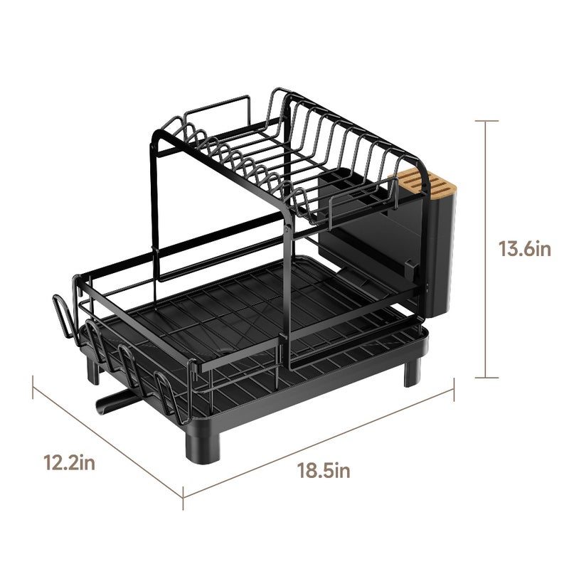 Runnatal 2-Tier Dish Drying Rack, Large Dish Rack with Drainboard Set, Detachable 4-in-1 Large Capacity Dish Drainer Over The Sink Anti-Rust for Kitchen Counter, Black - Image 3