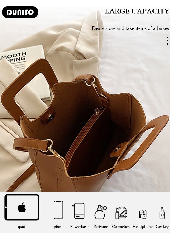 DUNISO Women's Shoulder Tote Bag Faux Leather Handbag for Women Large Capacity Messenger Bag, Fashionable Travel Shoulder Bag Crossbody Bag for Ladies Girls College Students - Image 5