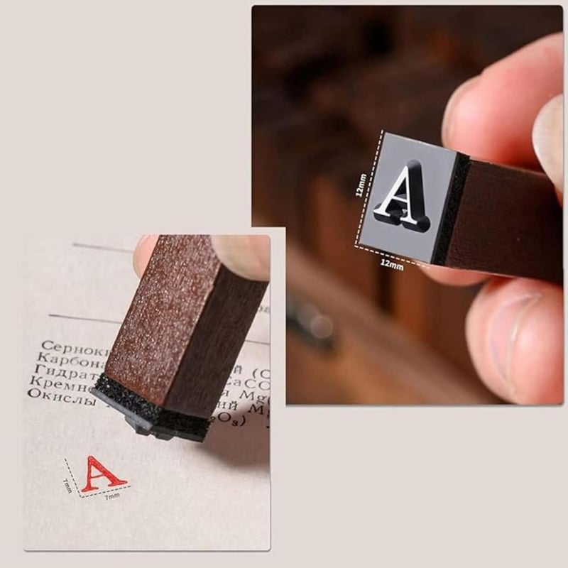 Oytra Alphabet Stamps Letter Art Craft Material Rubber Letters 70 Letters & Number Vintage Special Characters Journal Bullet Stationery Supplies ABCD in Wooden Storage Box Gift - Image 3