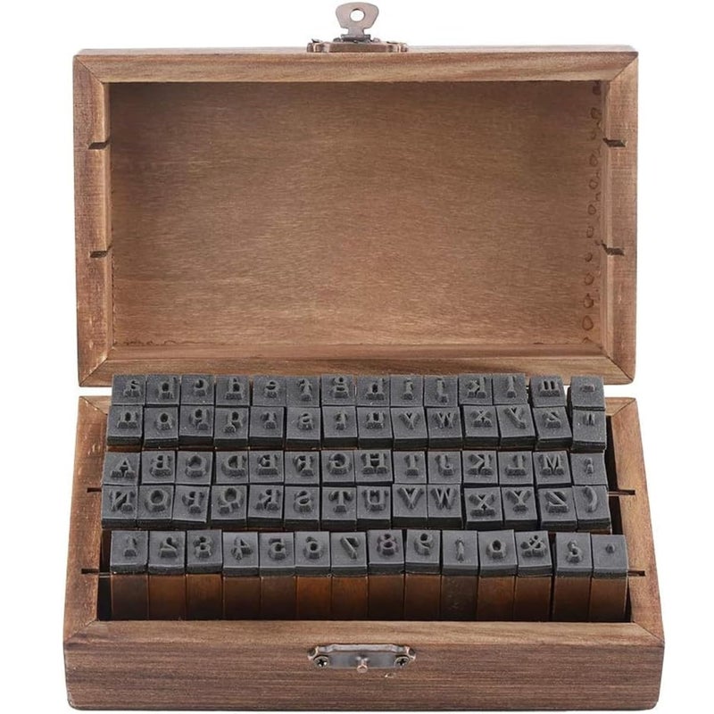 Oytra Alphabet Stamps Letter Art Craft Material Rubber Letters 70 Letters & Number Vintage Special Characters Journal Bullet Stationery Supplies ABCD in Wooden Storage Box Gift - Image 1