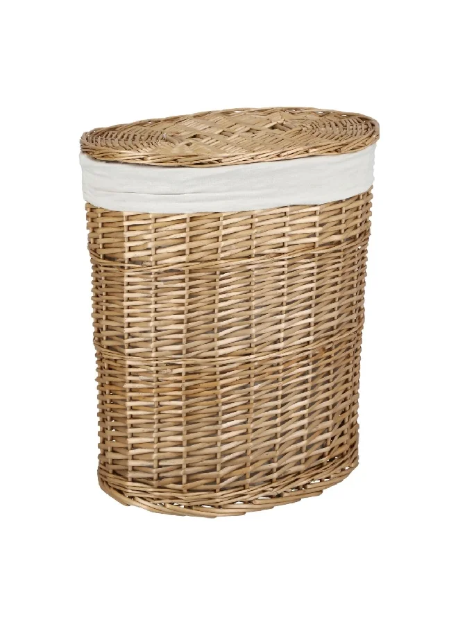 HoneyBee Willow Natural Oval Laundry Hamper Brown and White 58 x 49 x 33 cm 1710414L