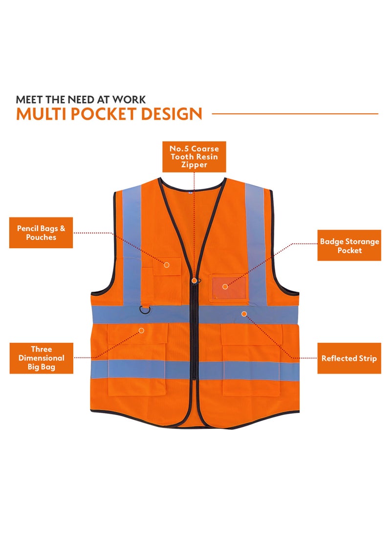 DXB GADGETS Pack of 6 High Visibility Multi Use Vest Safety and Utility in Bright Orange  - Image 3