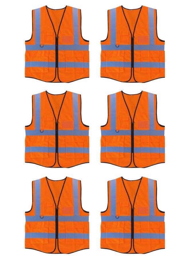 DXB GADGETS Pack of 6 High Visibility Multi Use Vest Safety and Utility in Bright Orange  - Image 1