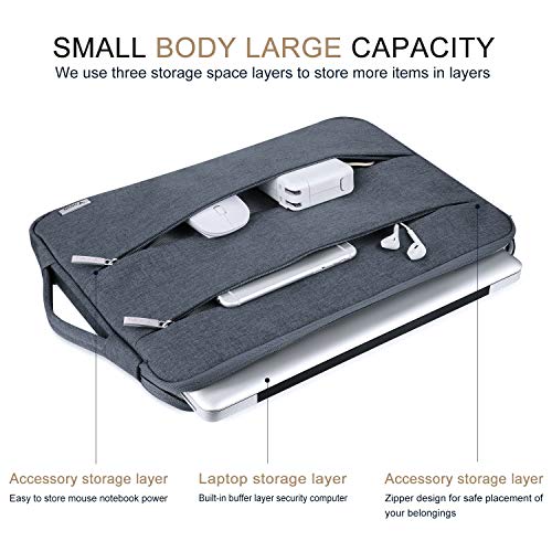 Voova 13 13.6 Inch Laptop Sleeve Case Compatible with MacBook Air 13 M1/M2/M3/M4 2020-2025, MacBook Pro 13/14, IPad Air/Pro 13, Waterproof Slim Computer Bag Cover with Handle, Dark Grey - Image 2
