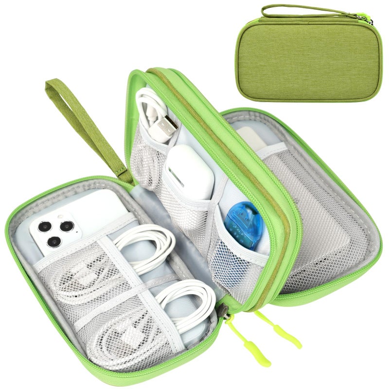FYY Travel Cable Organizer Pouch Electronic Accessories Carry Case Portable Waterproof Double Layers All-in-One Storage Bag for Cord, Charger, Phone, Earphone Green - Image 1