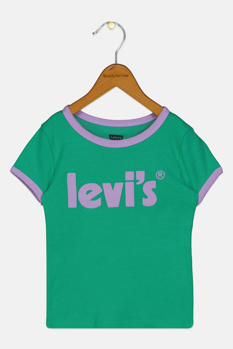 Levi's تي شيرت قصير الأكمام للبنات الصغيرات بياقة دائرية، أخضر - Image 1