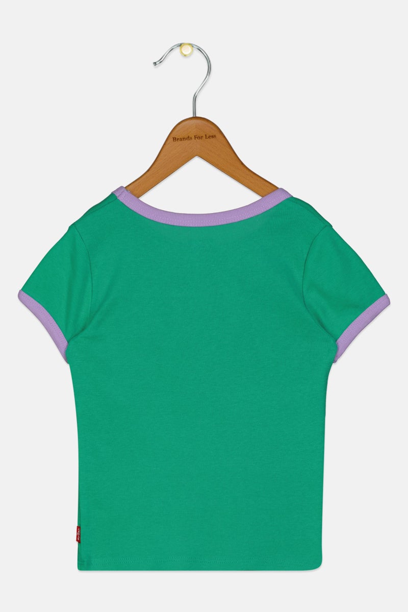 Levi's تي شيرت قصير الأكمام للبنات الصغيرات بياقة دائرية، أخضر - Image 2
