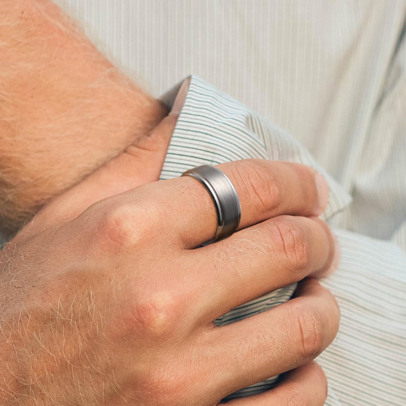 King Will BASIC Men's Tungsten Carbide Ring 8mm Polished Beveled Edge Matte Brushed Finish Center Wedding Band(10) - Image 4