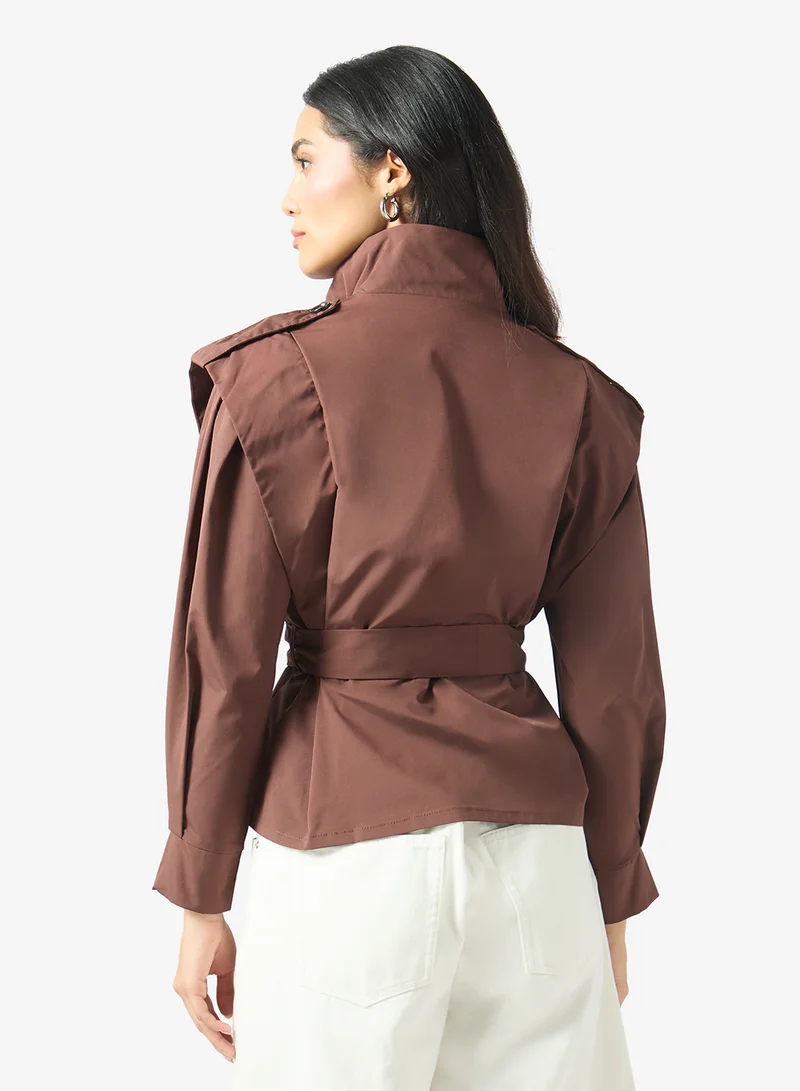 Ella High Neck Belted Bomber Jacket