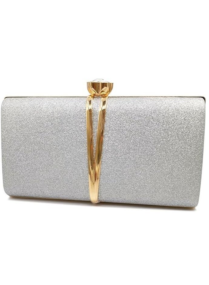 Captaintech Bag, Ladies Evening Bag with Backpack Chain, Elegant Envelope Bag for Wedding Party Banquets (Silver） - Image 1