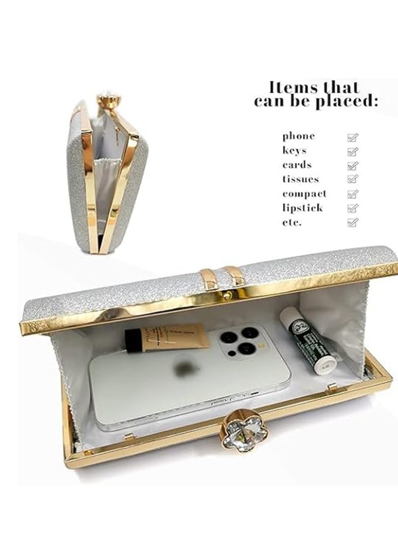 Captaintech Bag, Ladies Evening Bag with Backpack Chain, Elegant Envelope Bag for Wedding Party Banquets (Silver） - Image 2