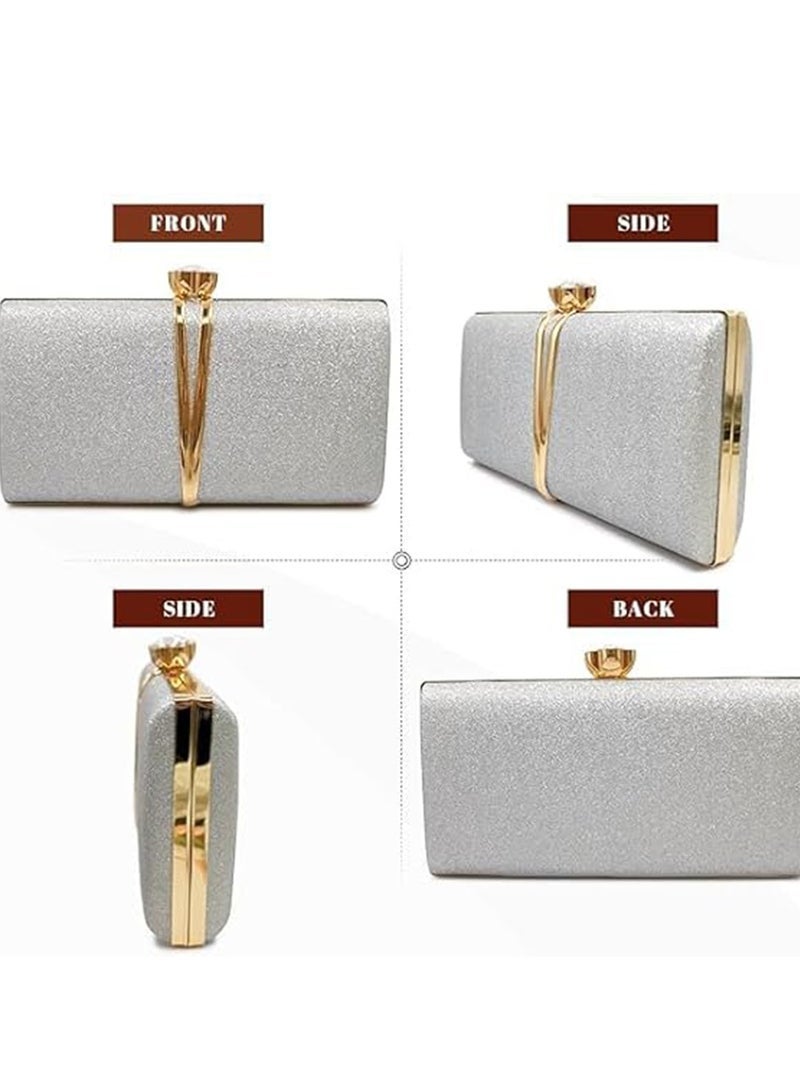 Captaintech Bag, Ladies Evening Bag with Backpack Chain, Elegant Envelope Bag for Wedding Party Banquets (Silver） - Image 4