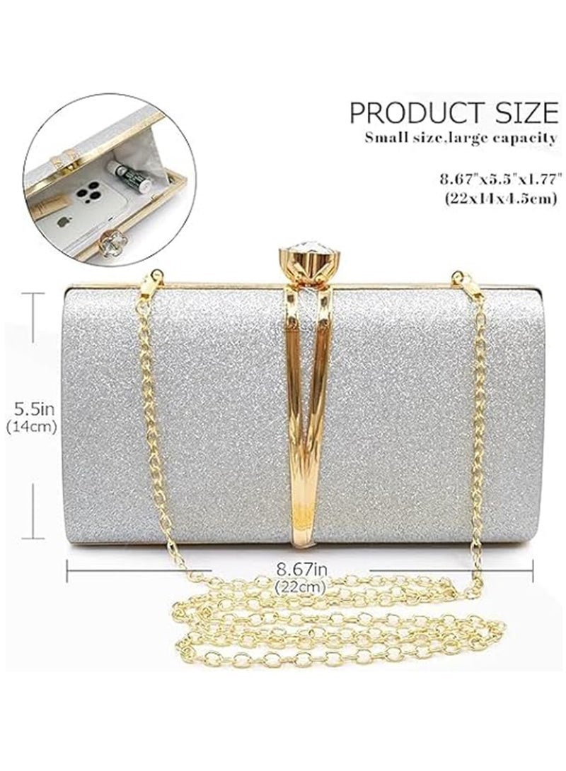 Captaintech Bag, Ladies Evening Bag with Backpack Chain, Elegant Envelope Bag for Wedding Party Banquets (Silver） - Image 5