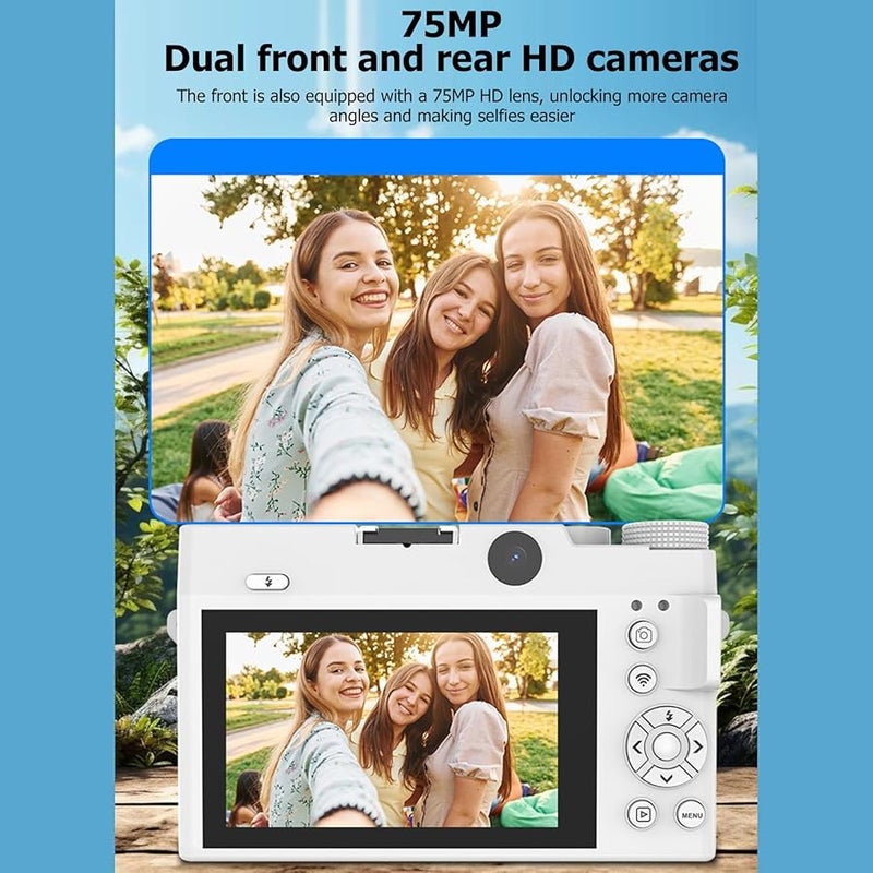 Dpofirs 4K 75MP كاميرا رقمية تكبير 18X واي فاي فلاش شاشة LCD 3 إنش أبيض - Image 3