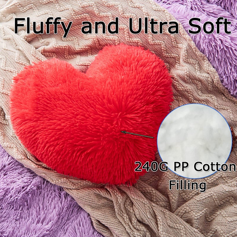 MorroMorn Fluffy Heart Throw Pillows  Shaggy Decorative Pillow for Sofa Couch Bed  Cute Room Decor Gifts for Women Girls Kids - Decorations for Valentines Day Mothers Day Christmas (Red) - Image 4